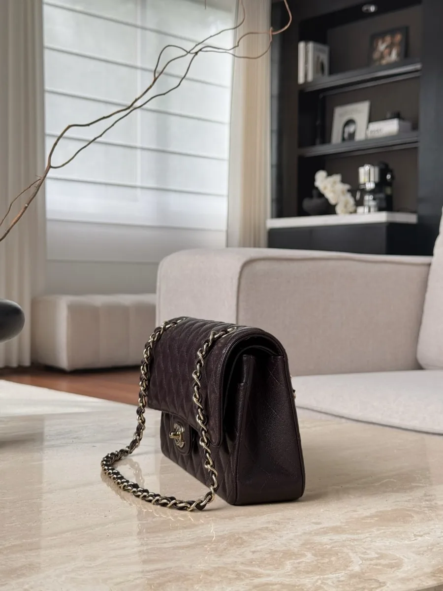 Коричневая сумка Classic Flap 25, вид сбоку