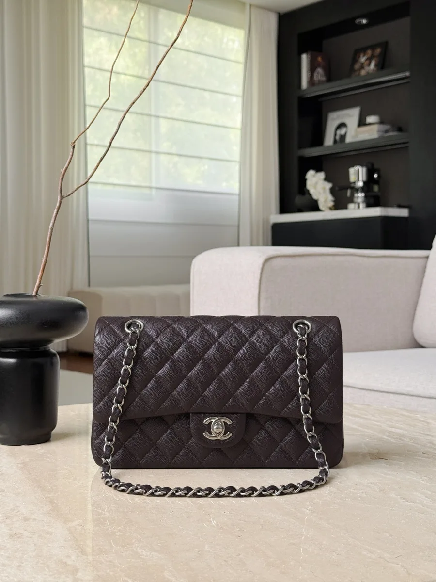 Темно-коричневая сумка Chanel Classic Flap 25, вид спереди