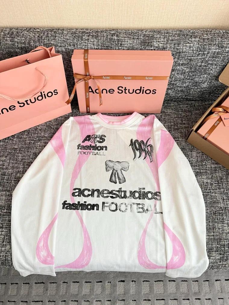 Acne Studios Белый лонгслив джерси с розовыми линиями и принтом Sport 1996