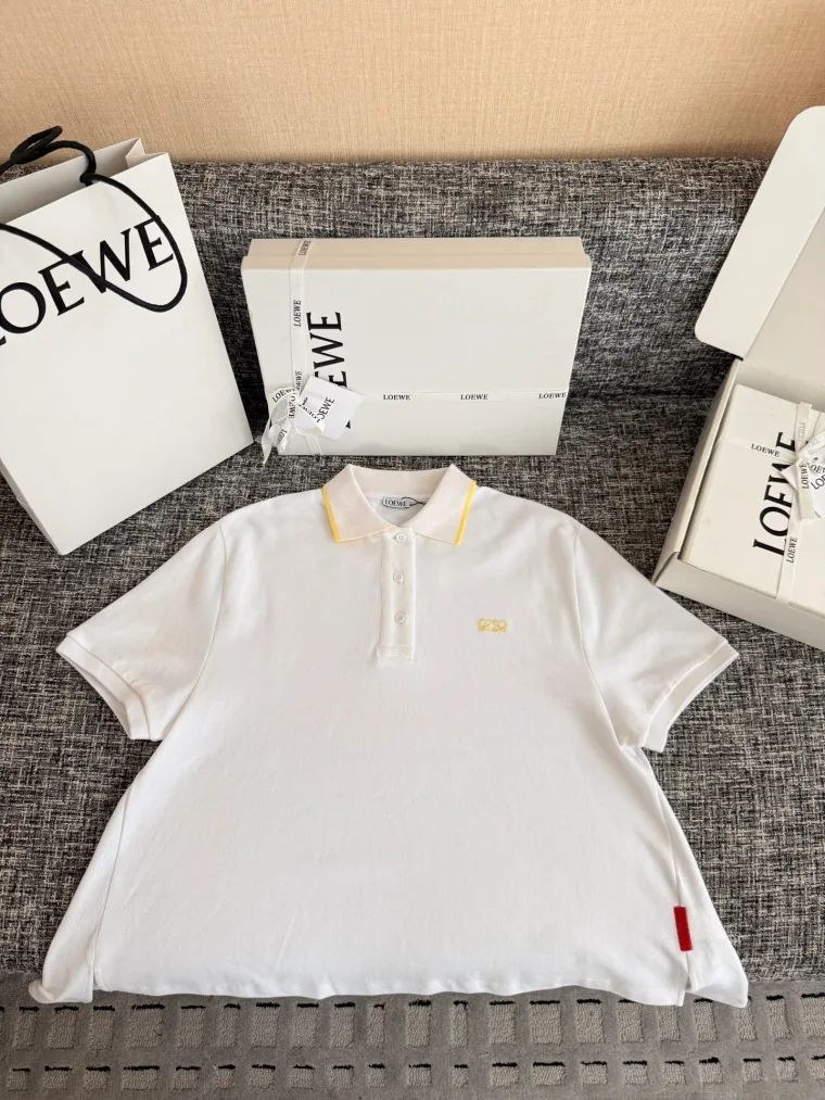 Loewe Белая футболка-поло с жёлтой отделкой и логотипом Anagram