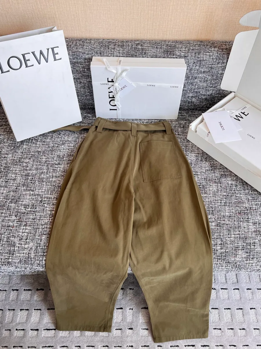 Широкие брюки Loewe цвета хаки со складками, вид сзади