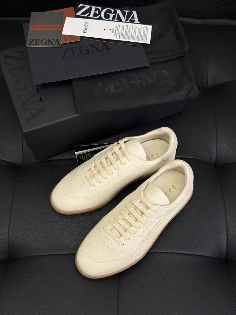 Zegna Кремовые кожаные кеды со шнуровкой