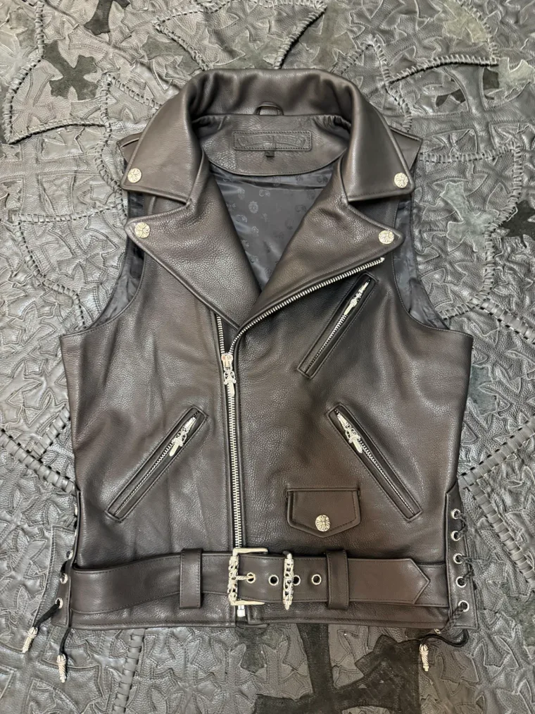 Chrome Hearts Коричневый кожаный жилет с крестом