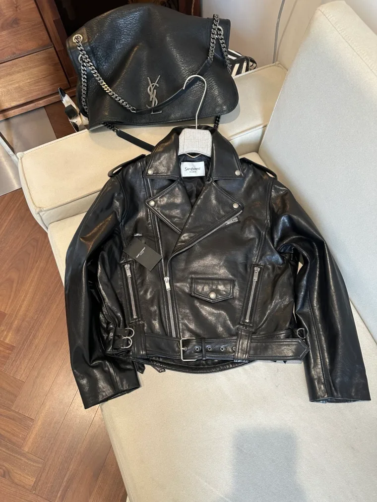 Saint Laurent Чёрная кожаная куртка-косуха