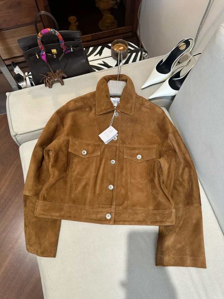 Brunello Cucinelli Коричневая замшевая куртка свободного кроя