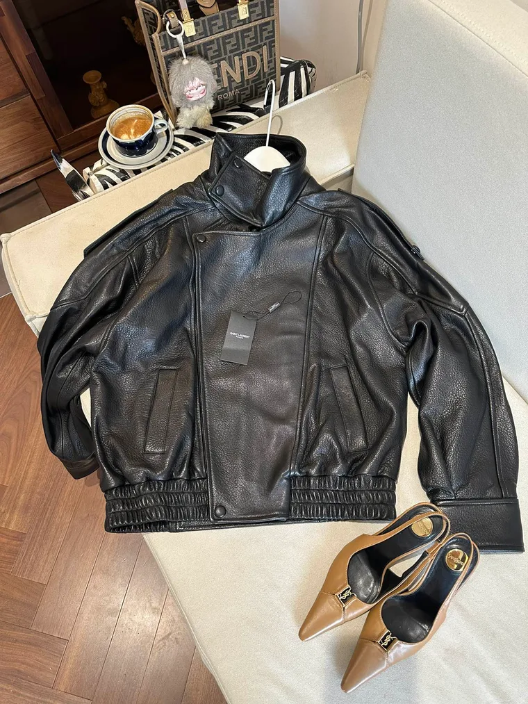 Saint Laurent Чёрная кожаная куртка свободного кроя