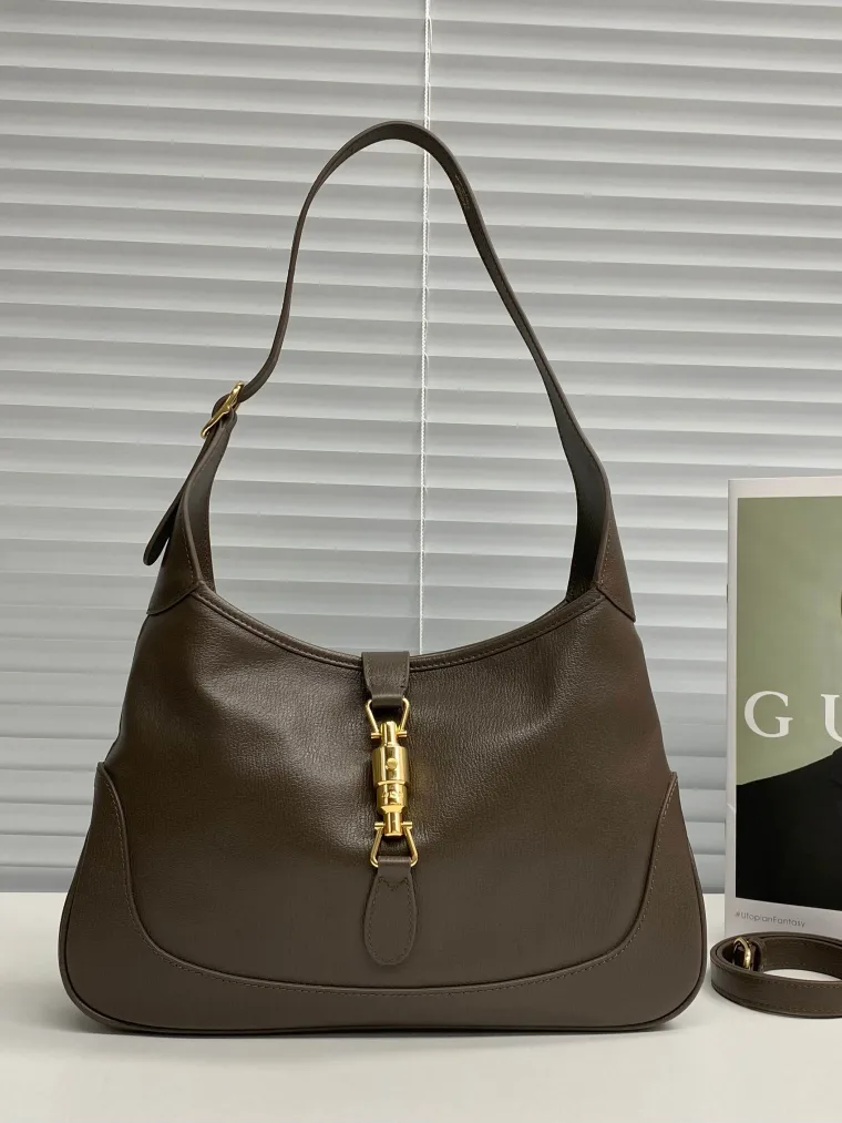 Gucci Серо-коричневая кожаная сумка Jackie 1961 Medium