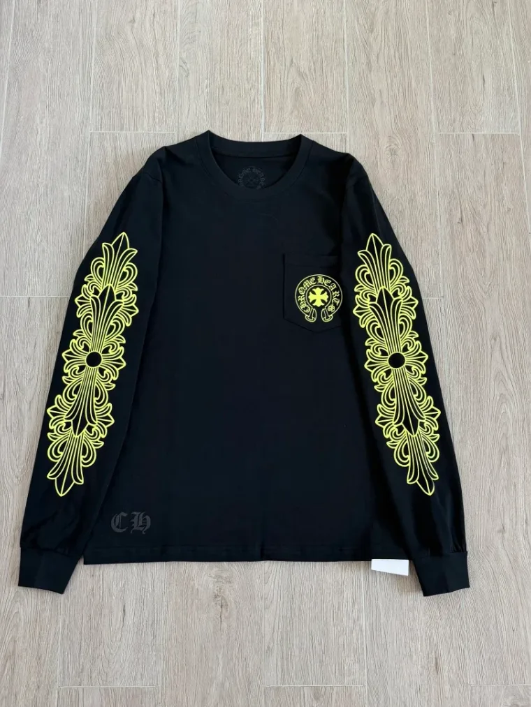 Chrome Hearts Чёрный хлопковый лонгслив с неоново-жёлтым принтом