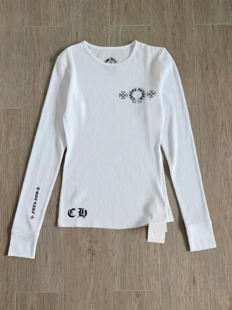 Chrome Hearts Белый вафельный лонгслив с принтами Horseshoe