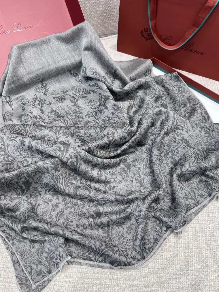 Loro Piana Серый кашемировый шарф с жаккардовым узором