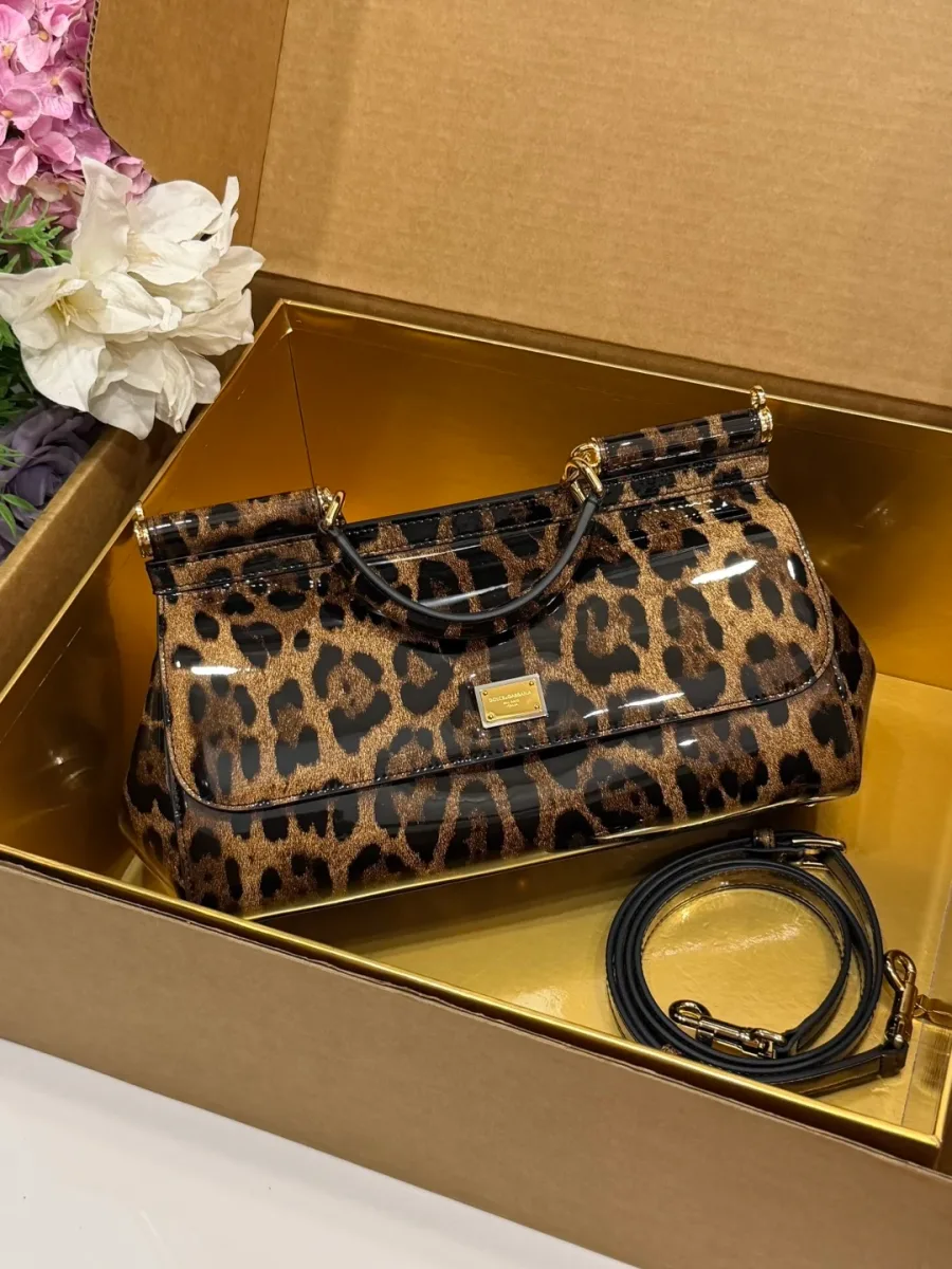 Леопардовая сумка Dolce & Gabbana Sicily в подарочной коробке со съемным ремнем