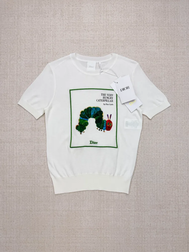 Dior Белая трикотажная футболка с принтом The Very Hungry Caterpillar