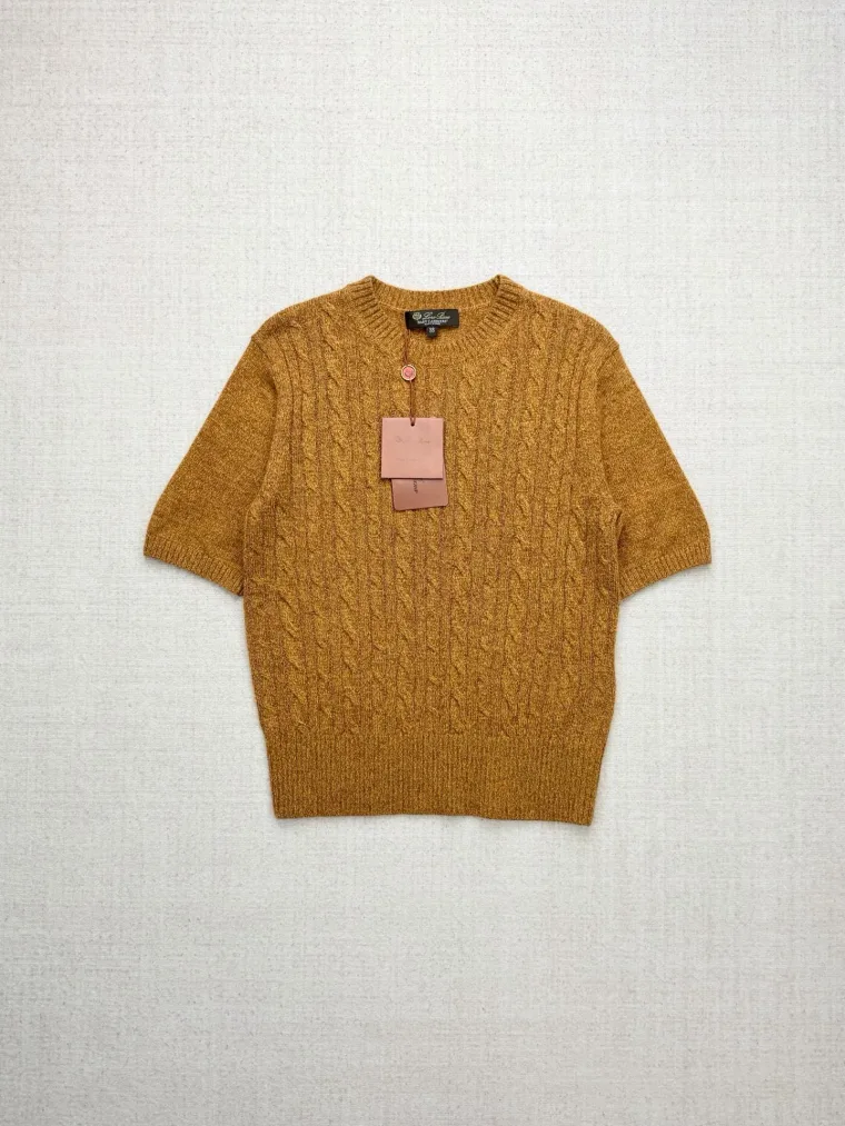 Loro Piana Коричневая вязаная футболка с узором из кос