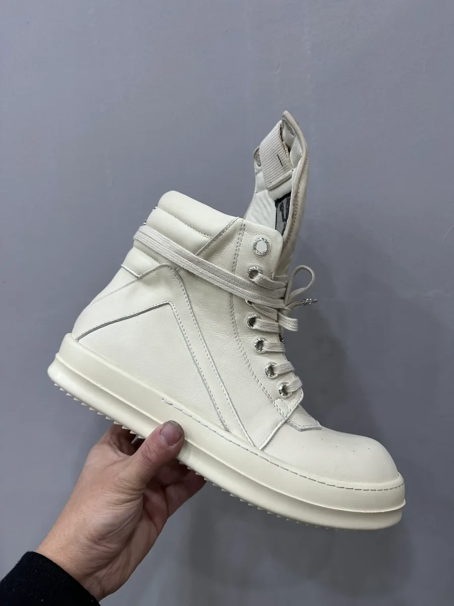 Высокие кожаные кеды Chrome Hearts x Rick Owens Geobasket белого цвета