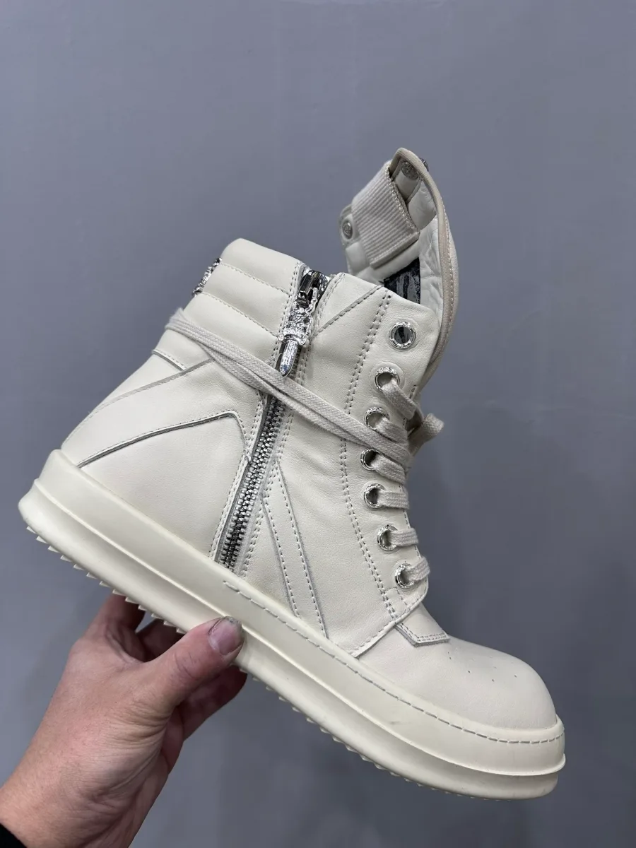 Боковая молния на высоких кедах Chrome Hearts x Rick Owens Geobasket