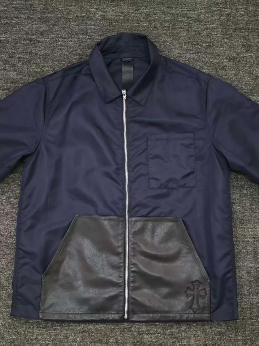 Синяя рубашка на молнии Chrome Hearts, вид спереди