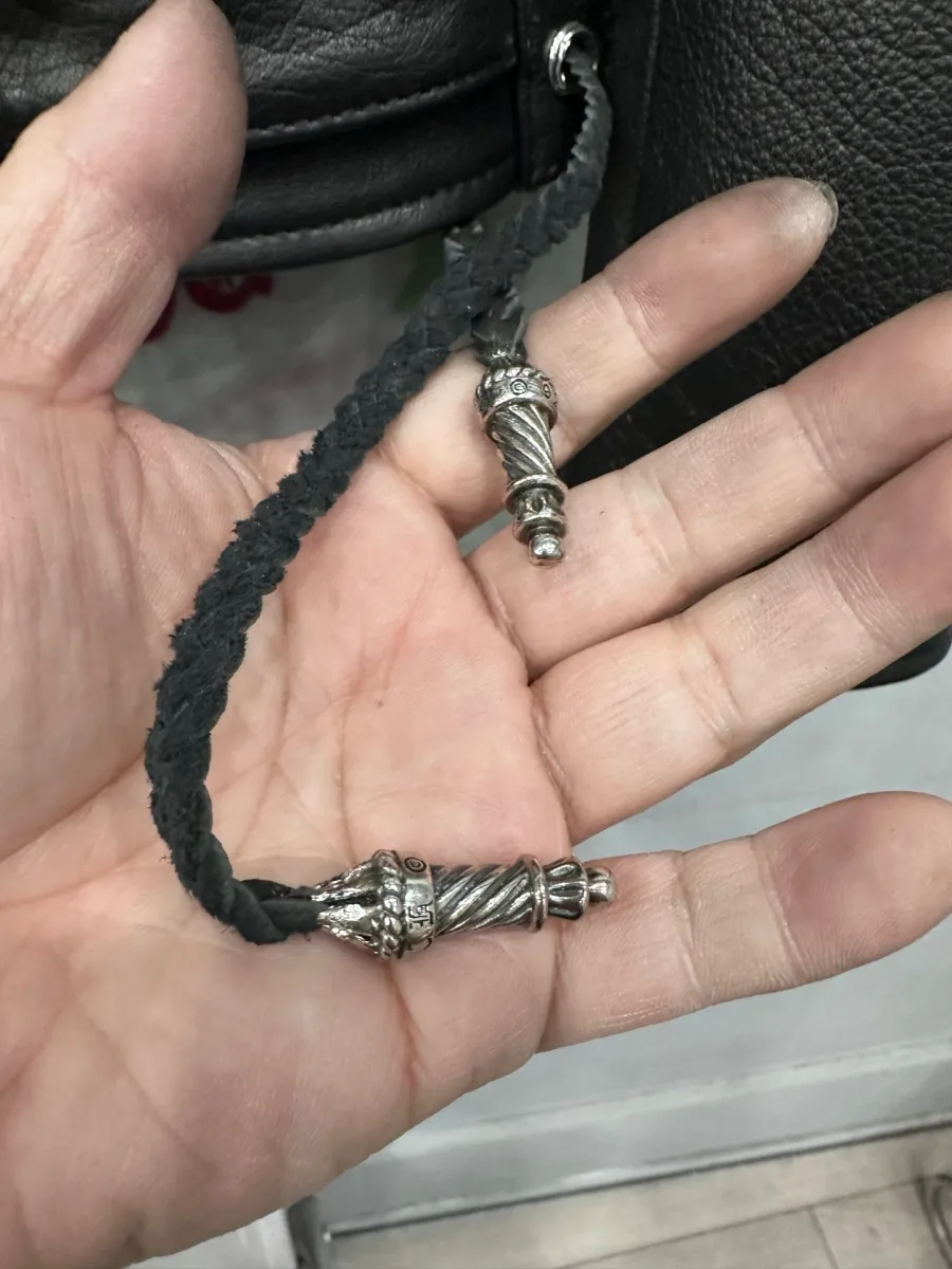 Кожаный шнур с серебряными наконечниками Chrome Hearts