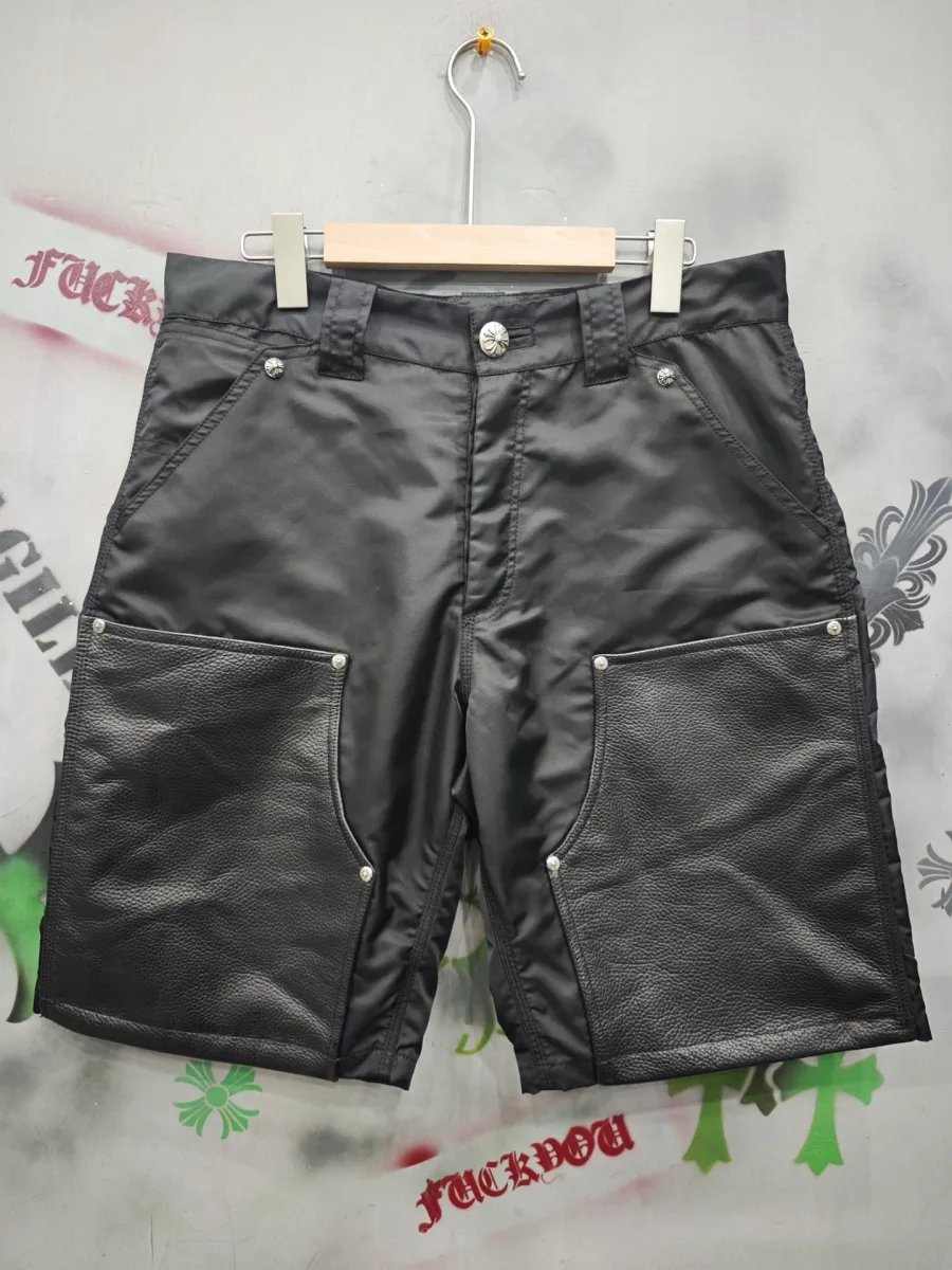 Черные шорты-карго Chrome Hearts с кожаными карманами спереди