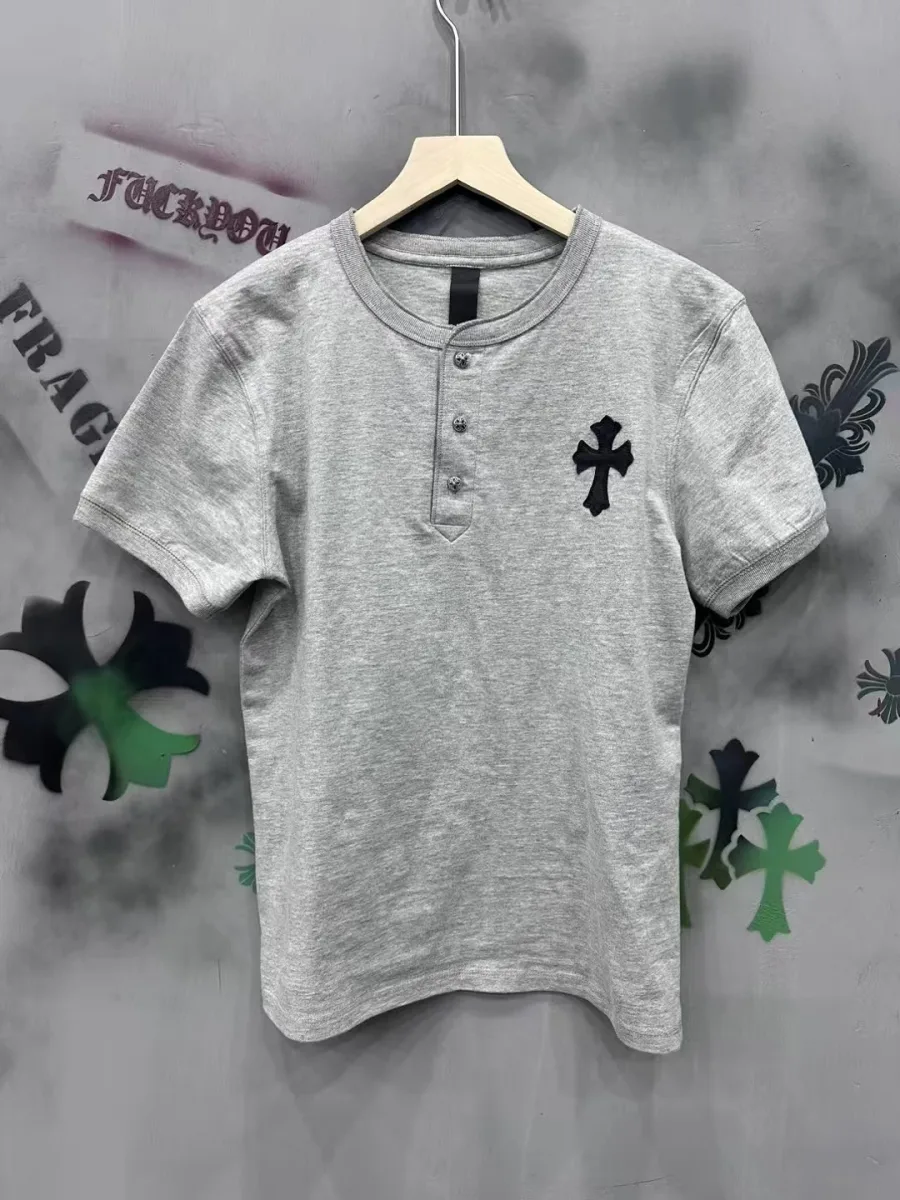 Серая футболка-хенли Chrome Hearts с одним крестом