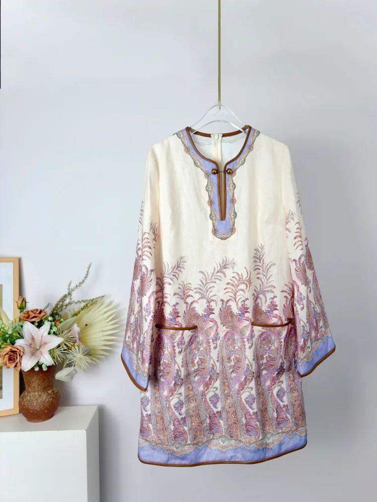 Zimmermann Льняное мини-платье Alchemy Cream Paisley