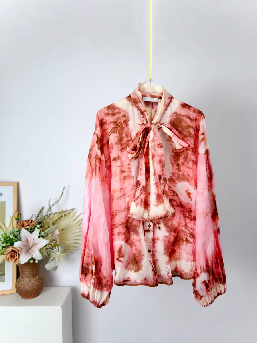 Блузка Sundance с принтом Rose Tie Dye и бантом, вид спереди