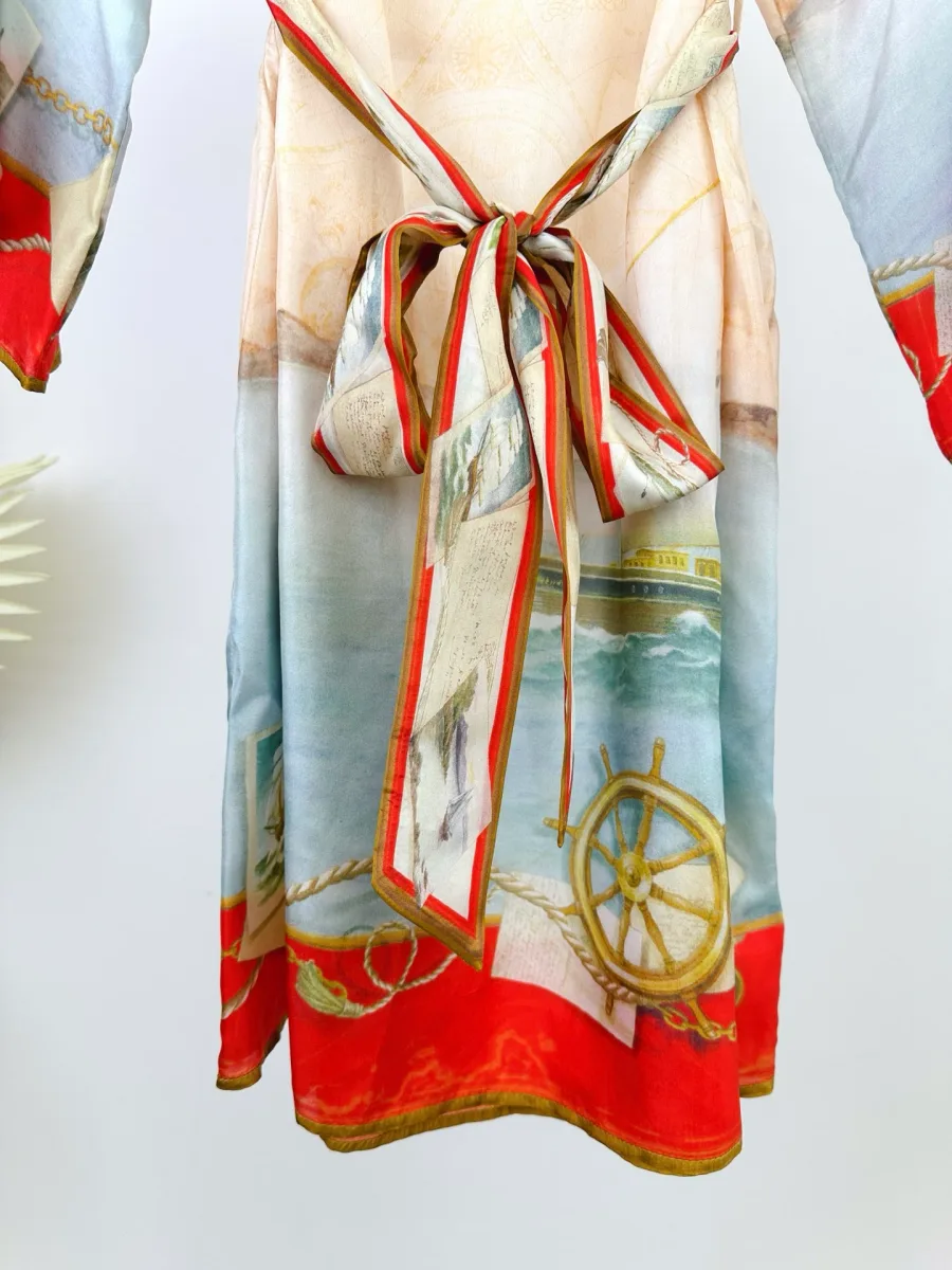 Нижняя часть туники с поясом и принтом морского штурвала