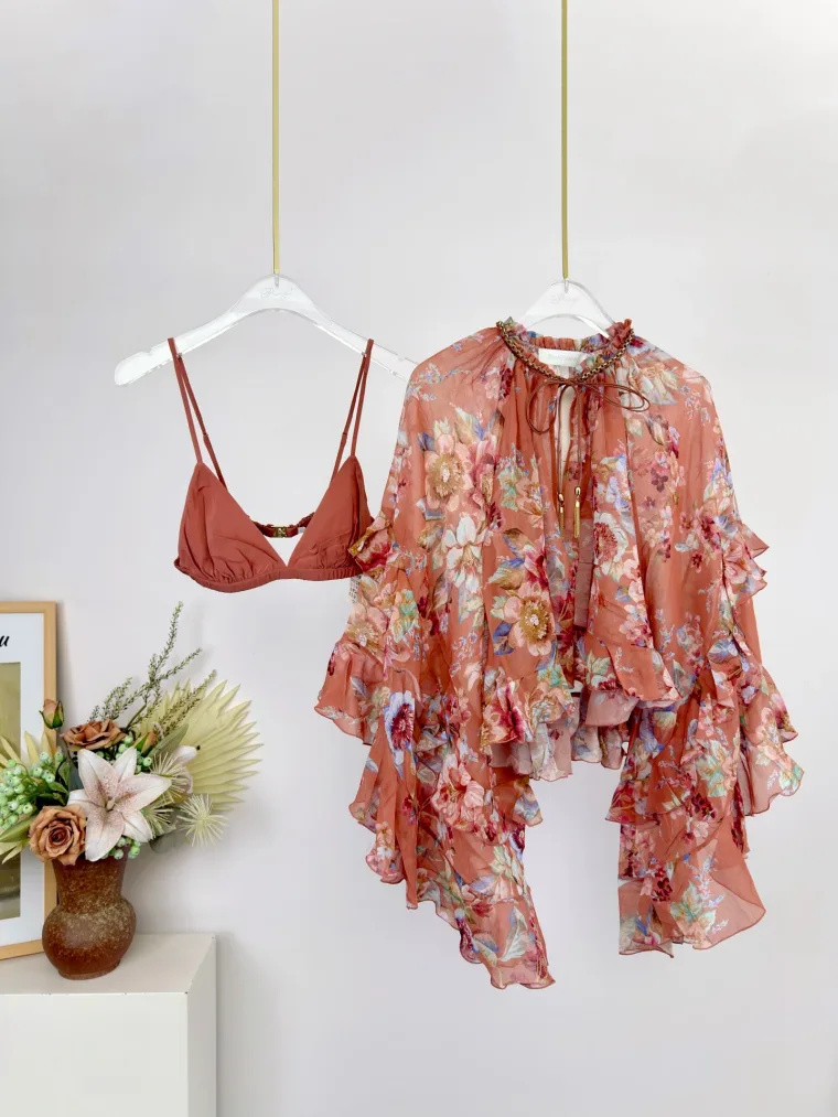 Zimmermann Блузка Awaken Ruffle с цветочным принтом Cinnamon Floral