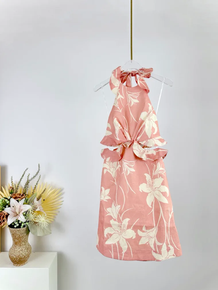 Zimmermann Мини-платье Acadian с завязками Pink/Ivory Floral