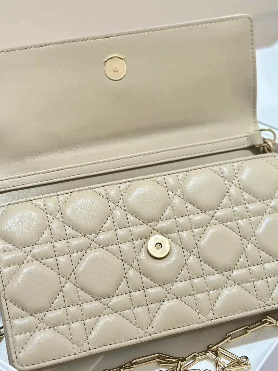 Открытая сумка Dior WOC, вид на внутреннюю часть клапана