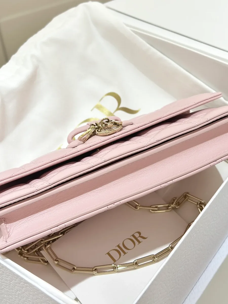 Розовая сумка-клатч Dior WOC, вид снизу
