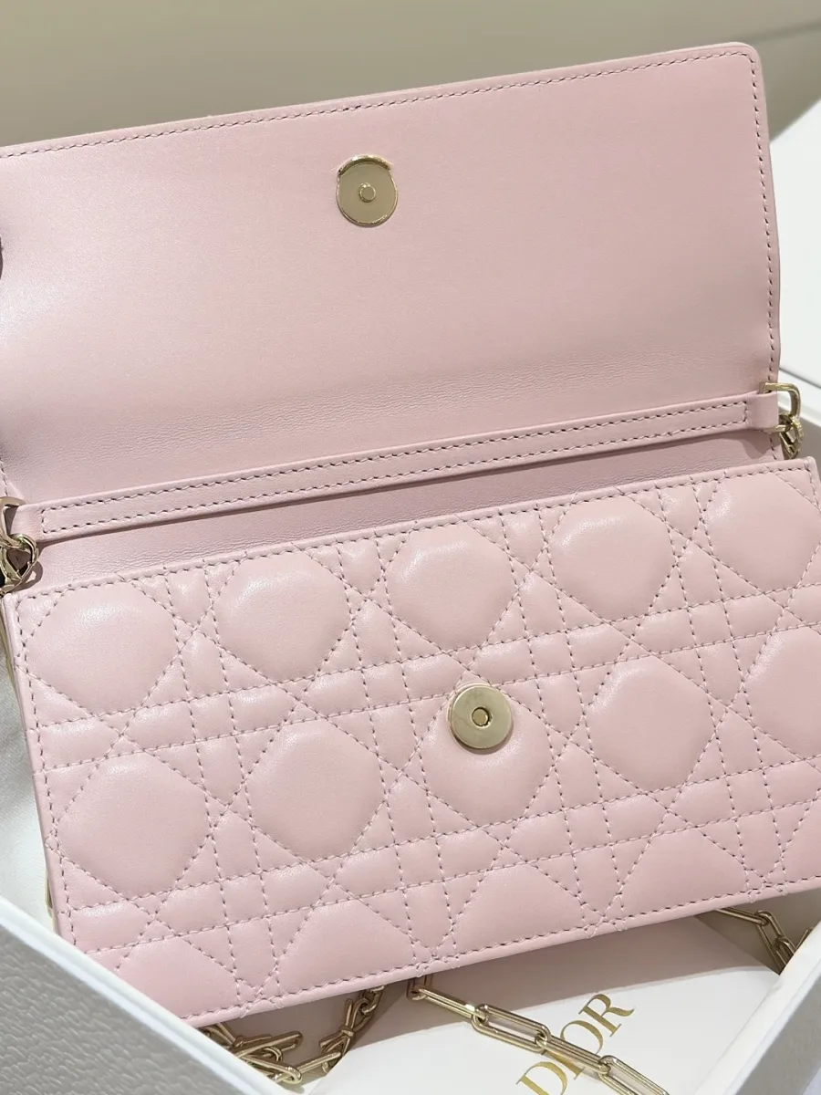 Открытая розовая сумка-клатч Dior WOC, вид спереди