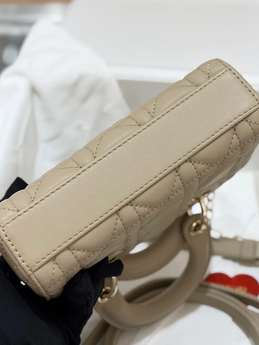 Гладкое кожаное дно бежевой сумки Dior Lady D-Joy
