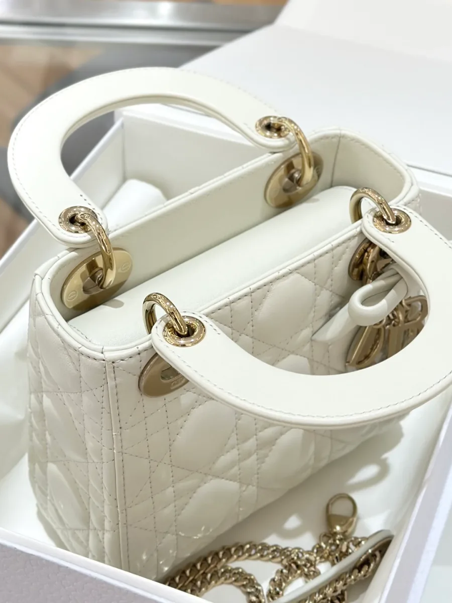 Вид сверху на сумку Dior Lady 17 с двумя полукруглыми ручками