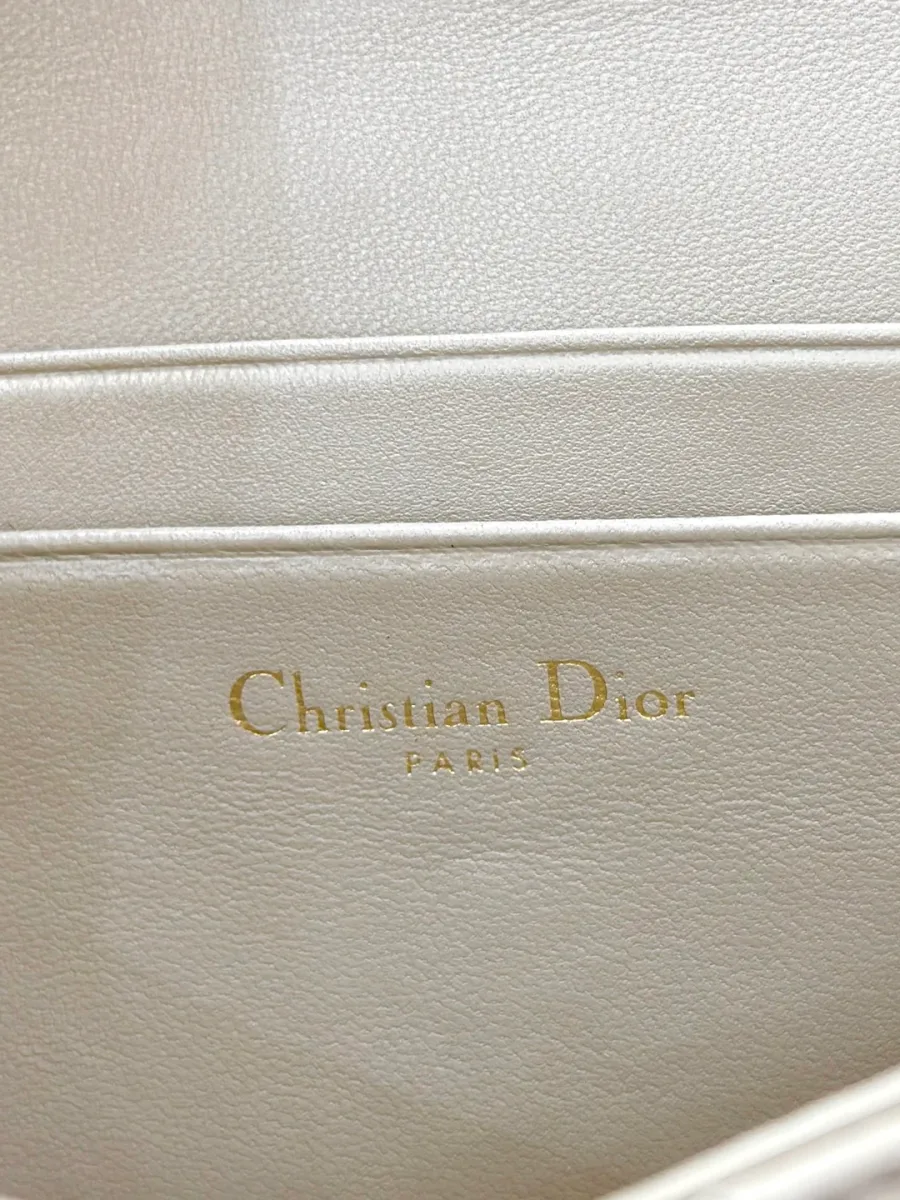 Золотистый тисненый логотип Christian Dior Paris внутри клатча
