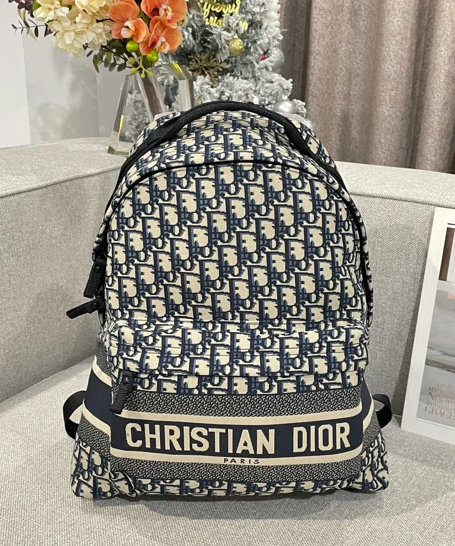 Сине-бежевый рюкзак Dior Rider Oblique из жаккарда, вид спереди