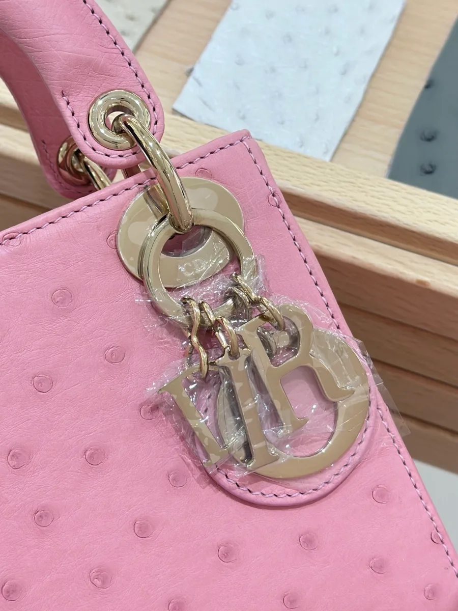Деталь крепления ручки и подвески DIOR на розовой сумке