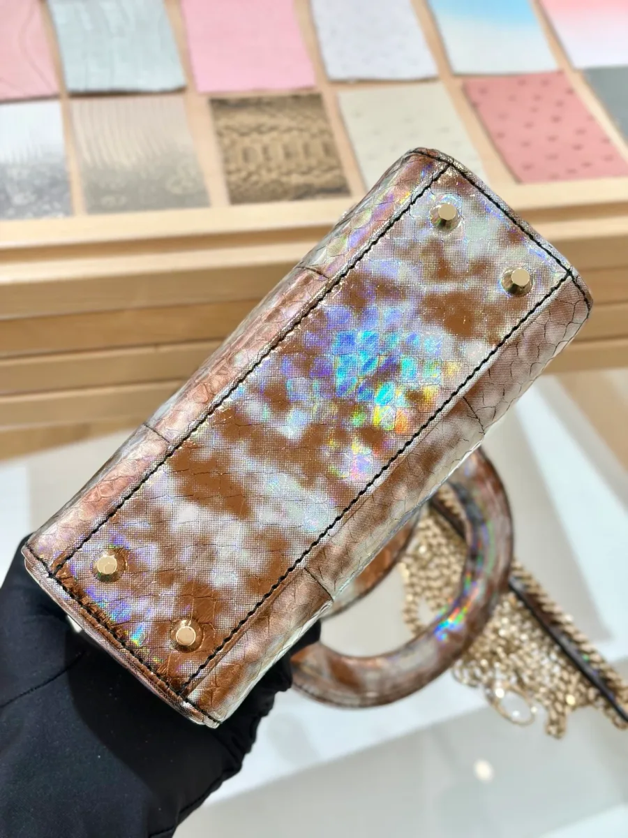 Дно сумки Lady Dior 17 из разноцветной змеиной кожи с металлическими ножками