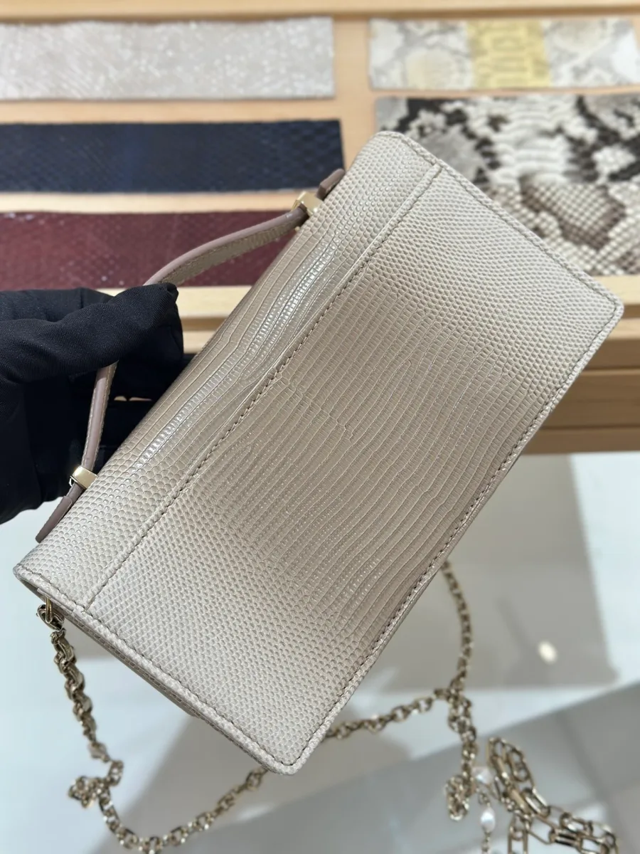 Задняя сторона сумки Dior WOC из кожи ящерицы с внешним карманом
