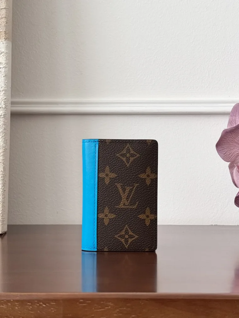Louis Vuitton Коричневый картхолдер Pocket Organizer с голубой отделкой