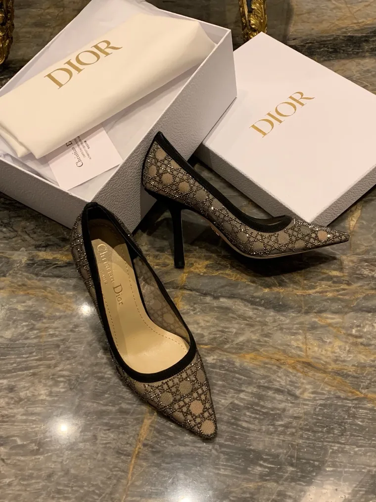 Dior Чёрные туфли-лодочки из сетки с узором Cannage и кристаллами