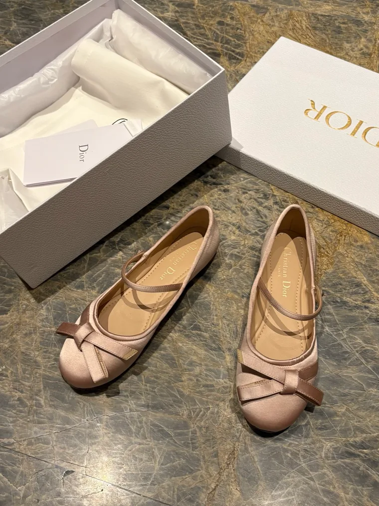 Dior Розовые сатиновые балетки с бантом