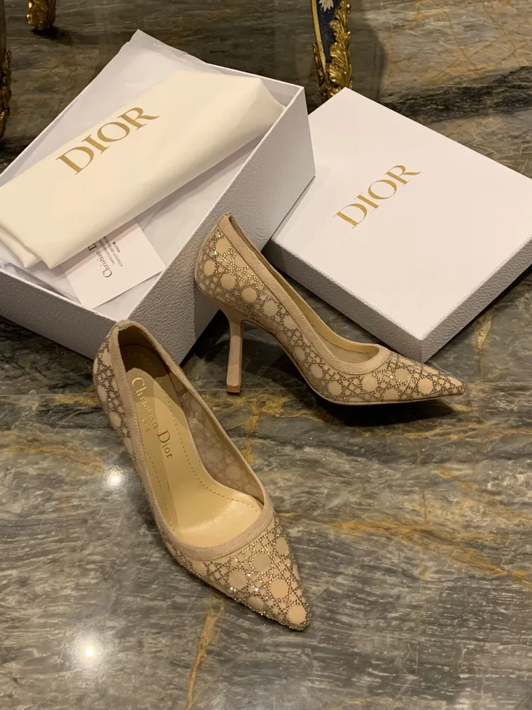 Dior Бежевые сетчатые туфли-лодочки с кристаллами Cannage