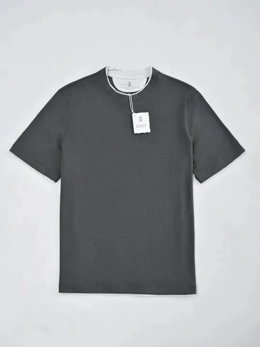 Серая футболка Brunello Cucinelli, вид спереди, короткие рукава и круглый воротник