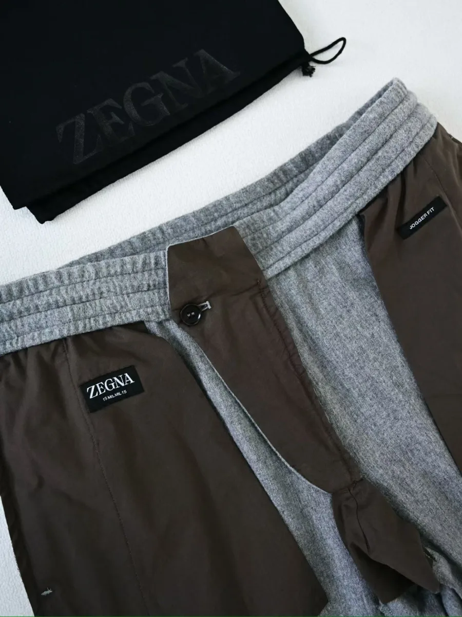 Светло-серые брюки Zegna с эластичным поясом и коричневыми внутренними карманами