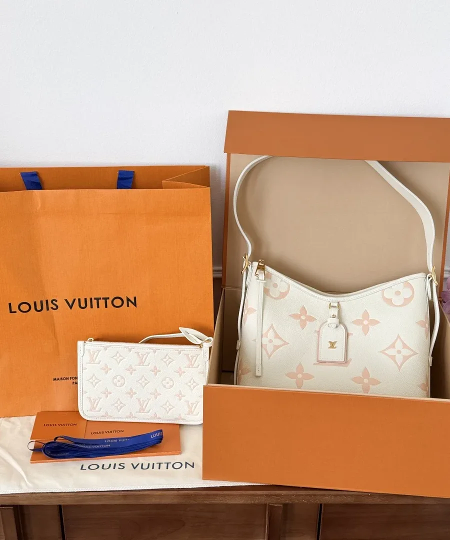 Бело-розовая сумка Louis Vuitton CarryAll PM в фирменной коробке с пыльником и пакетом