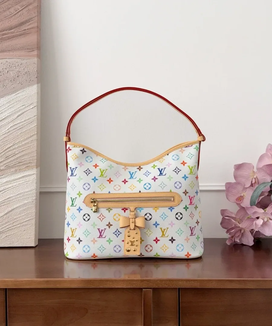 Белая сумка Louis Vuitton Lineup с разноцветным принтом Monogram, вид спереди