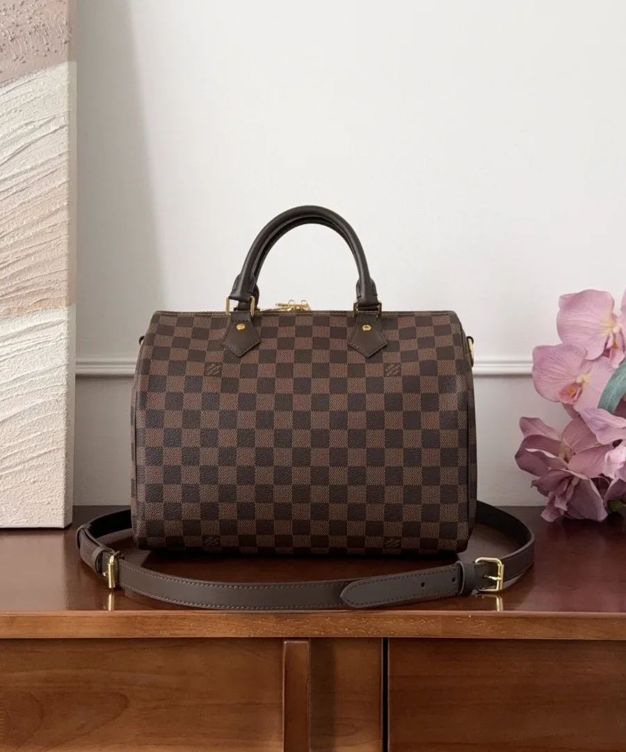 Коричневая сумка Louis Vuitton Speedy 30 с прикрепленным плечевым ремнем