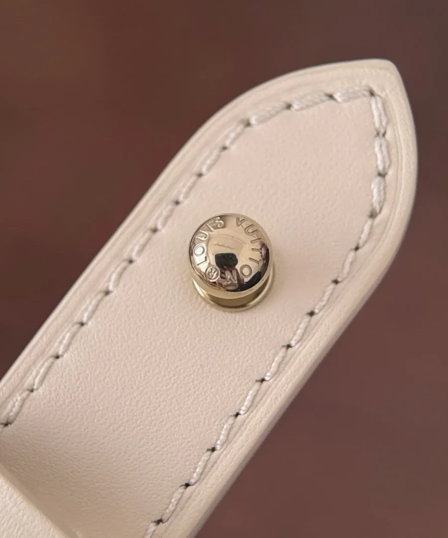 Крупный план металлической кнопки с гравировкой Louis Vuitton