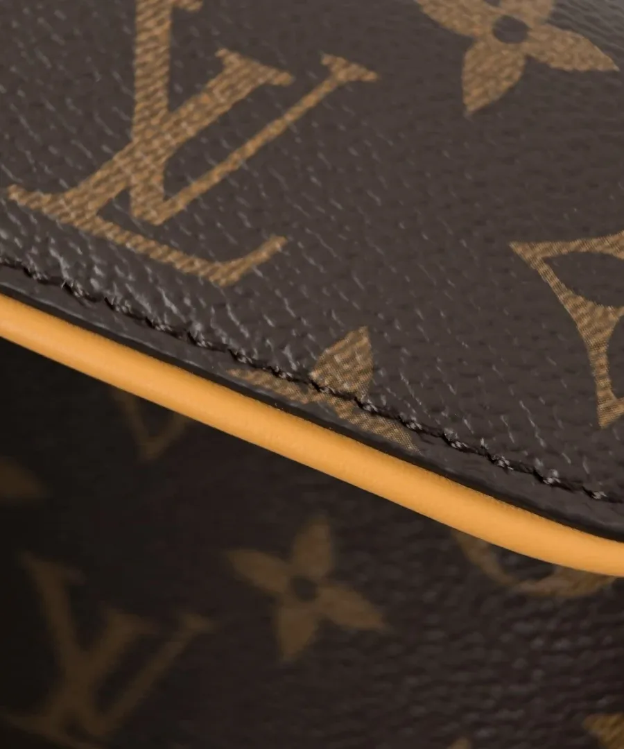 Крупный план канвы Monogram и кожаной отделки сумки Louis Vuitton