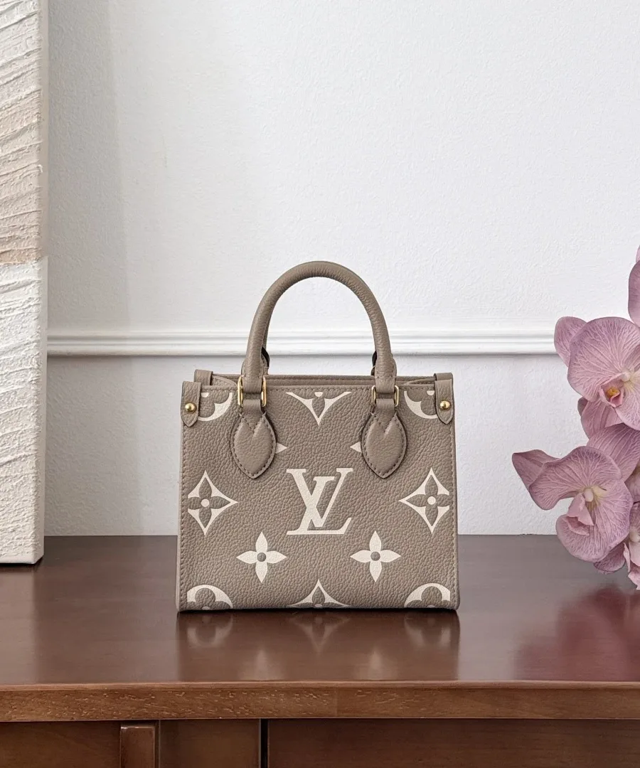 Сумка Louis Vuitton OnTheGo BB серо-бежевого цвета, вид спереди